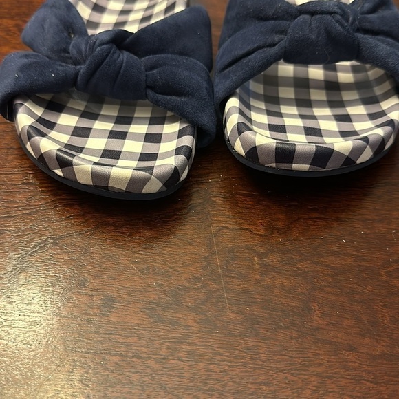 DRAPER JAMES STELLA SLIDES WOMENS SZ 7.5 NAVY & WHITE PLAID GINGHAM SANDAL - Picture 10 of 10